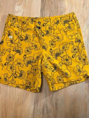 Wild Rye Freda 7" MTB Mountain Bike Shorts 4 Mustard Yellow Poppy Floral Stretch